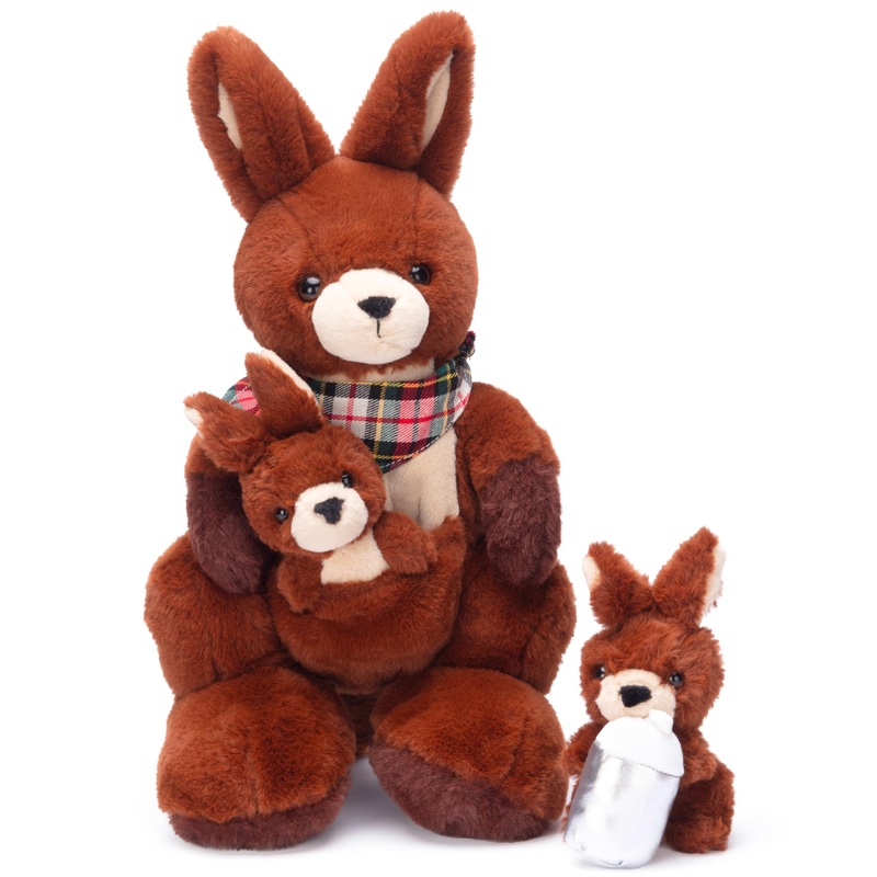 Ikasa Mommy Kangaroo Stuffed Animal Mom And Baby Plush Toy, Cute 15.5” Soft Cuddly Family Set With Little Mini Babies,Gifts For