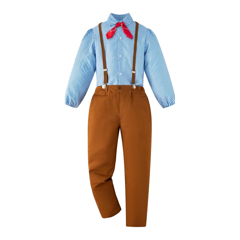 Inbakjade Pioneer Boy Costume Villager Boys Cosplay Costume Halloween For Kids(S)