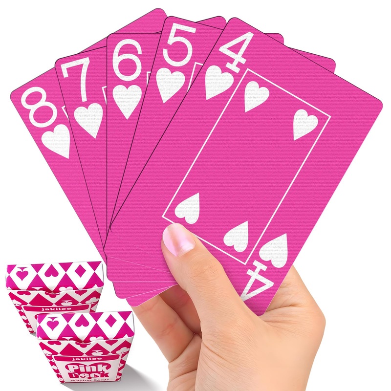 Jakilee Pink Playing Cards 2 Pack, Cool Pink Deck Of Cards, Large Print Index Cute Playing Cards For Birthday Parties, Bridal Sh