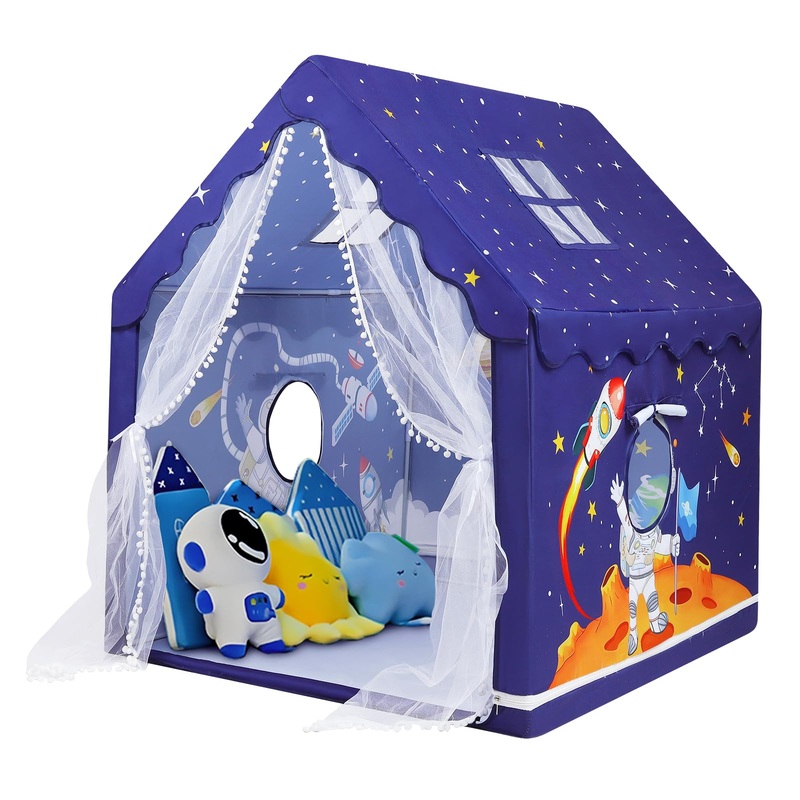Kids Tent Blue Space Toddler Tent For Boys,Large And Foldable Kids Playhouse With Windows, Portable And Lightweight Play Tent In