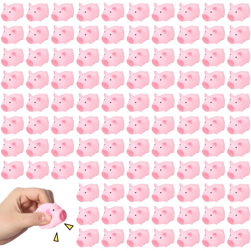 Kymqlyw 100 Pcs Rubber Pig Bath Toy Bulk Mini Pig Toys Float And Squeak Pig Toy Pink Piggy Bathtub Toys For Baby Shower Hallowee