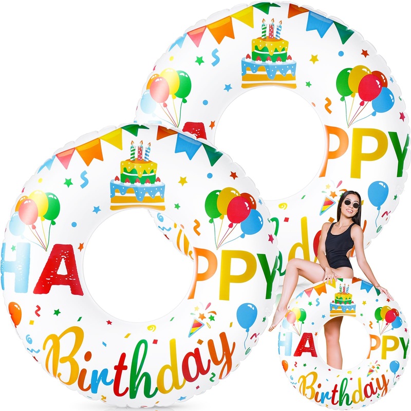 Leyndo 2 Pcs Happy Birthday Inflatable Pool Float Tube 47.24 Inch Jumbo Pool Float Birthday Party Swimming Tube Happy Birthday S