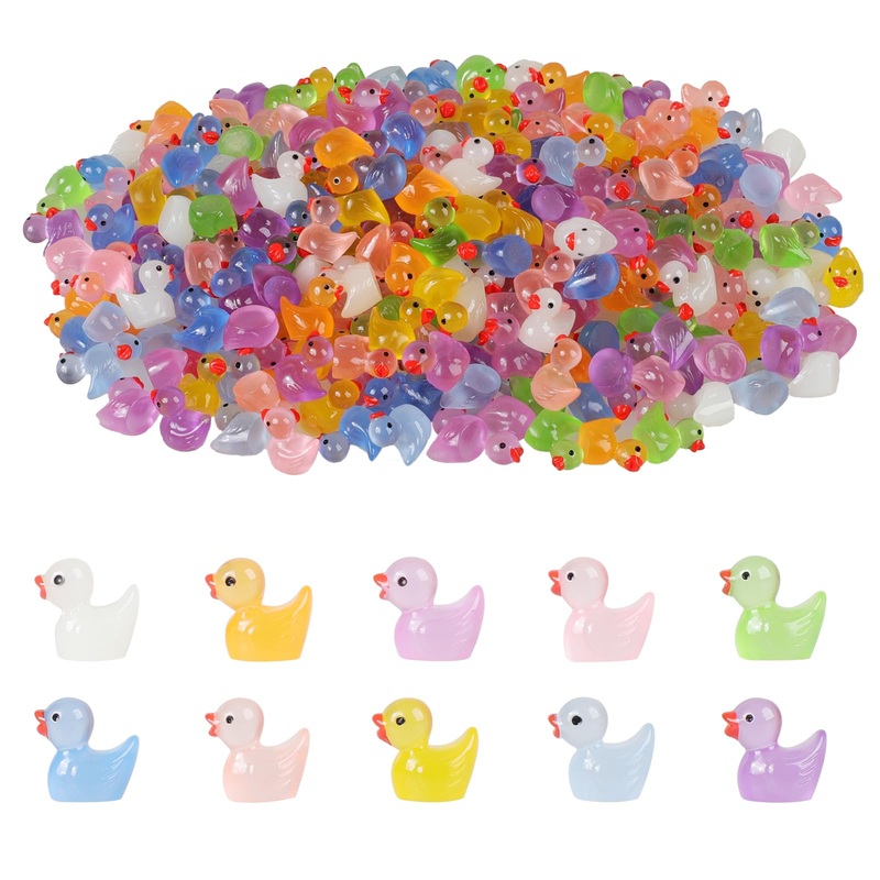 Luminous Mini Ducks 100 Pack Tiny Resin Ducks Figurines Glow In The Dark Small Miniature Ducks Bulk For Dollhouse Decor Landscap