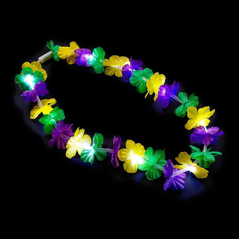 Mardi Gras Light Up Leis – Set Of 12 Flower Neclaces – Mardi Gras Party Supplies