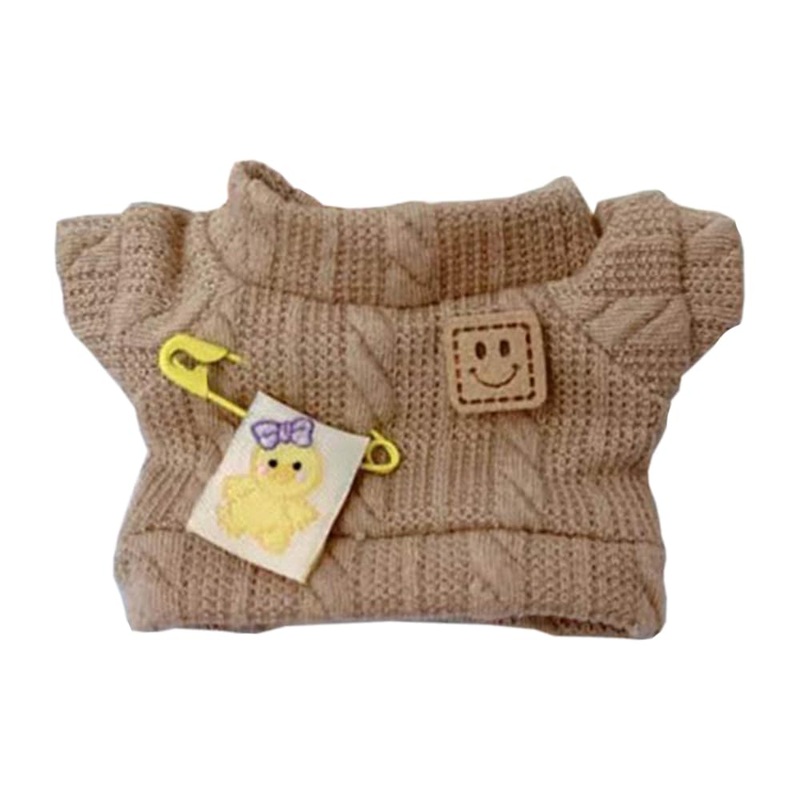 Niannyyhouse 10Cm Plush Doll Clothes Cartoon Pattern Knit Sweater Dolls Accessories Dress Up (Brown)