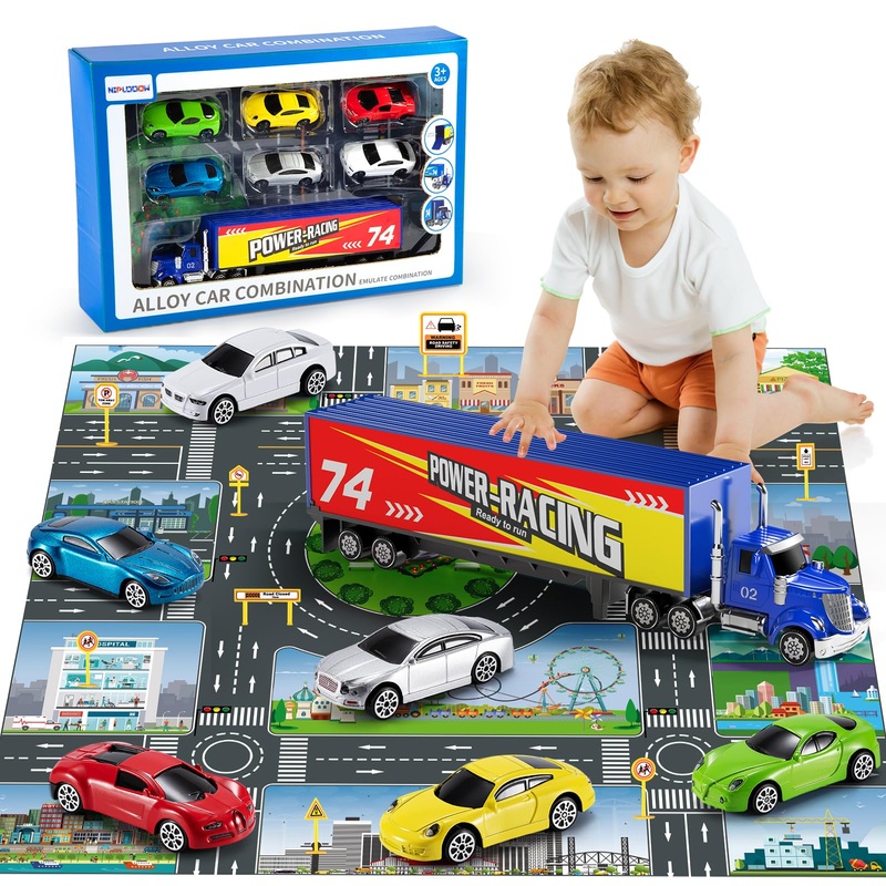 Niplooow Die Cast Metal Racing Car Toy With Play Mat For 3-6 Year Old Boys And Girls – Christmas Birthday Gift