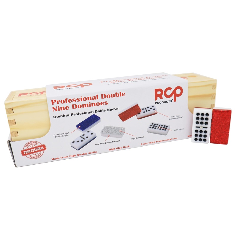 Rcp Products Double Nine Dominoes Professional, High Gloss Dominoes Set In Wood Box, Set Of 55 Tiles Color Red