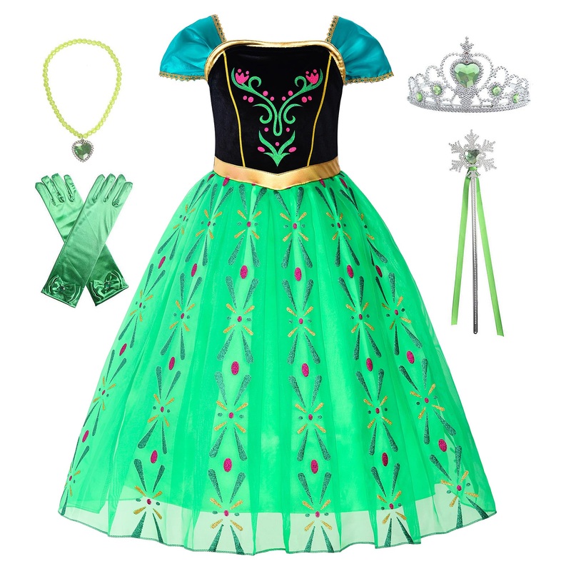 Reliparty Girls Princess Costume Dress Up Green, With Accessories,130