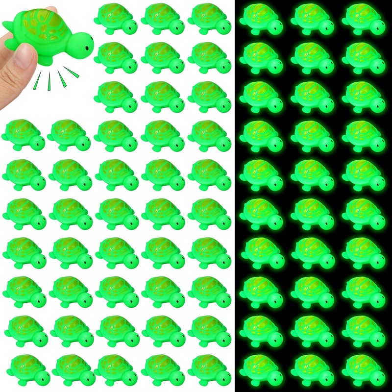 Roundfunny 60 Pcs Turtle Rubber Bath Toys Glow In The Dark For Beach Pool Shower Play Floating Mini Sea Animal Toys Squeezable S