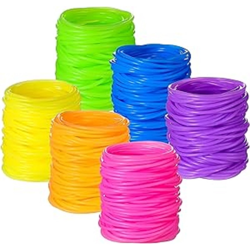 Sratte 300 Pcs Silicone Jelly Bracelets Bulk Rainbow Glow Neon Stretchable 80S Bracelets Multicolor Accessories Bands Hair Ties