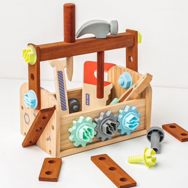 Vigorfun Wooden Kids Tool Set, Stem Educational Preschool Learning Toys For Kids, Educational Toys For Girl Boy Age 3 4 5 6 (Dar