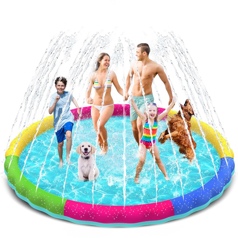 Yaungel Splash Pad For Dogs And Kids, 97In Non-Slip Splash Sprinkler Pad 0.58Mm Thickened Durable And Foldable Dog Pool Inflatab