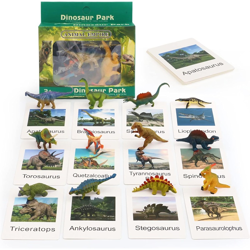 12 Preschool Science Toys – Educational Materials With Animal Matching Models Flash Cards, Animal Figurines For Kids (Dinosaur)
