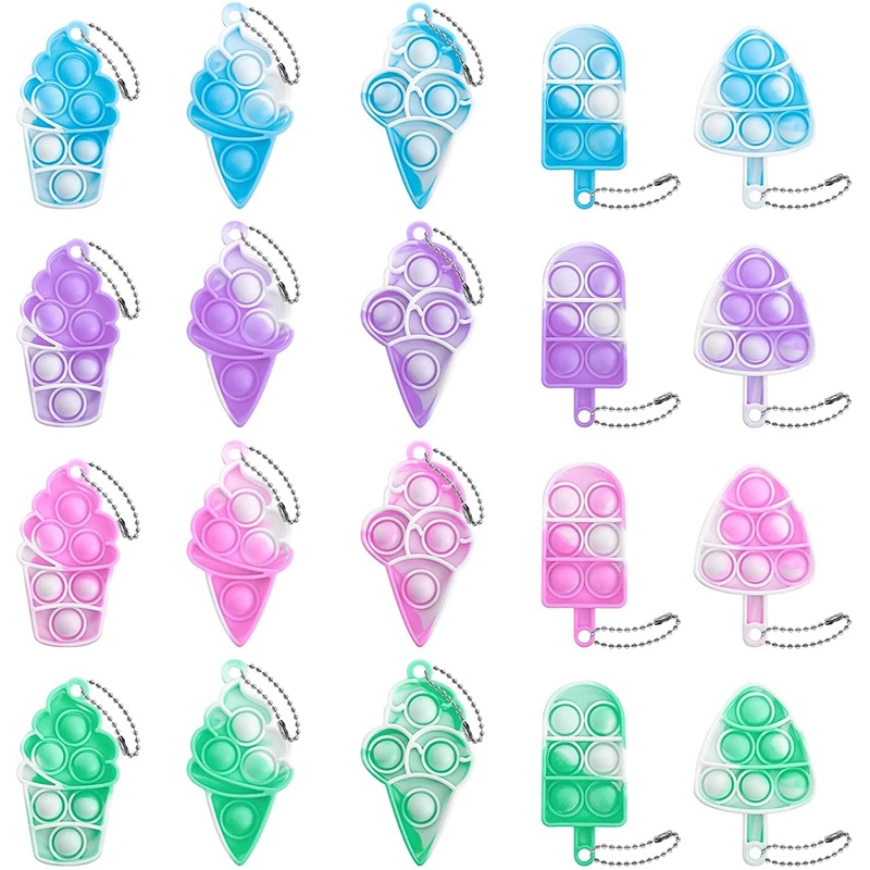 20Pcs Pop Keychain Fidget Toys Pop Ice Cream Fidget Toys Relieve Anxiety Stress Hand Office Desk Toys For Kids Adults