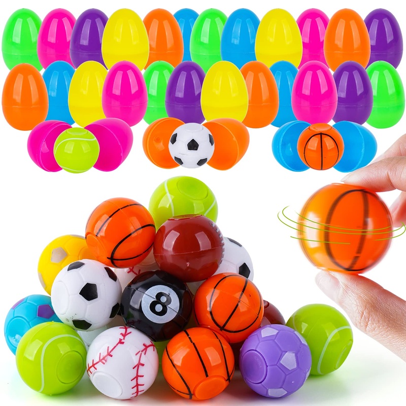 72 Pcs Prefilled Easter Eggs With Fidget Spinner Sports Balls Toy For Kids Boys Girls, Easter Basket Stuffers Egg Fillers Easter