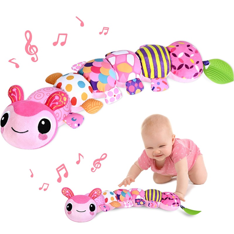 Baby Toys For 0-3-6-9-12 Months, Infant Stuffed Animal, Multi-Sensory Plush Toys, Tummy Time Musical Caterpillar Toy For Newborn