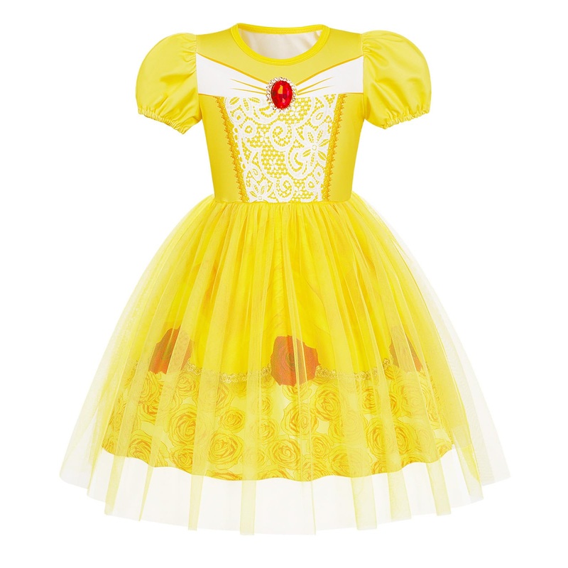 Benylion Princess Dress For Girls Princess Dress Up For Girls 4-6 Halloween Fancy Party Cosplay Outfits Birthday Gifts Yellow Pu