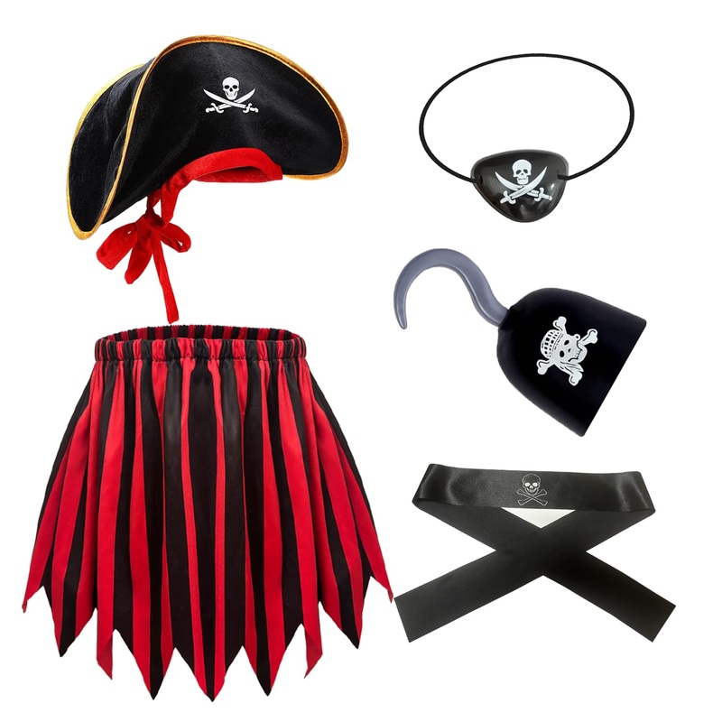 Byfirty 5Pcs Pirate Costume Kids,Girls Costumes Halloween Pirate Dress Up Accessories For Kids Gift