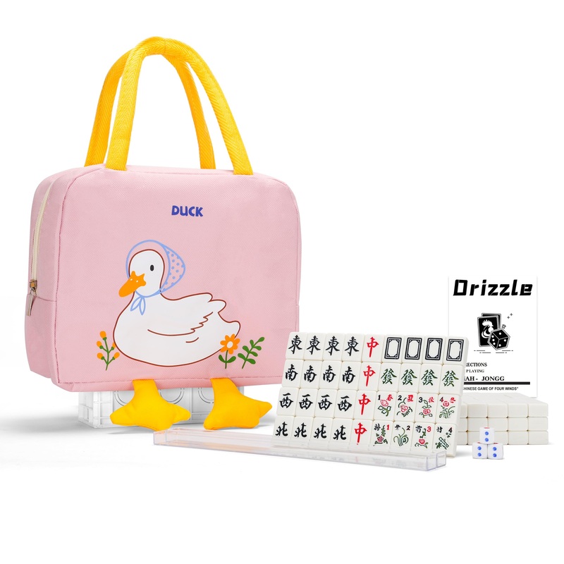 Drizzle 24Mm Travel Mahjong Game Set Mini Duck – 0.9” Portable 144 Tiles – 4Pcs Racks Melamine Material Mah-Jong Family Leisure