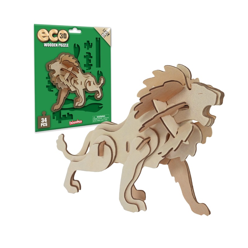 Eco 3D Wooden Puzzle – Lion From Deluxebase. Sustainable Wood Animal Puzzle Craft Set. Model Building Kits For Educational Toys