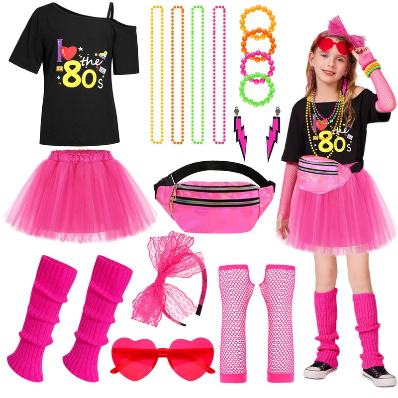 Girls 80S Costume Accessories Set Kids 80S Outfit Costume Halloween (6-7 Years)