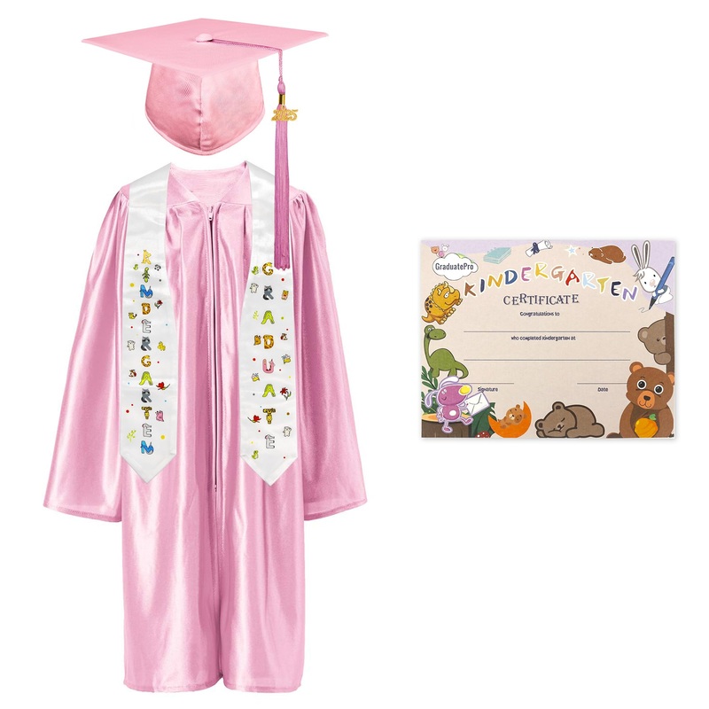 Graduatepro Kindergarten Graduation Cap And Gown Package Class Of 2025 For Kids With Stole Certificate As Party Gift Pink 27