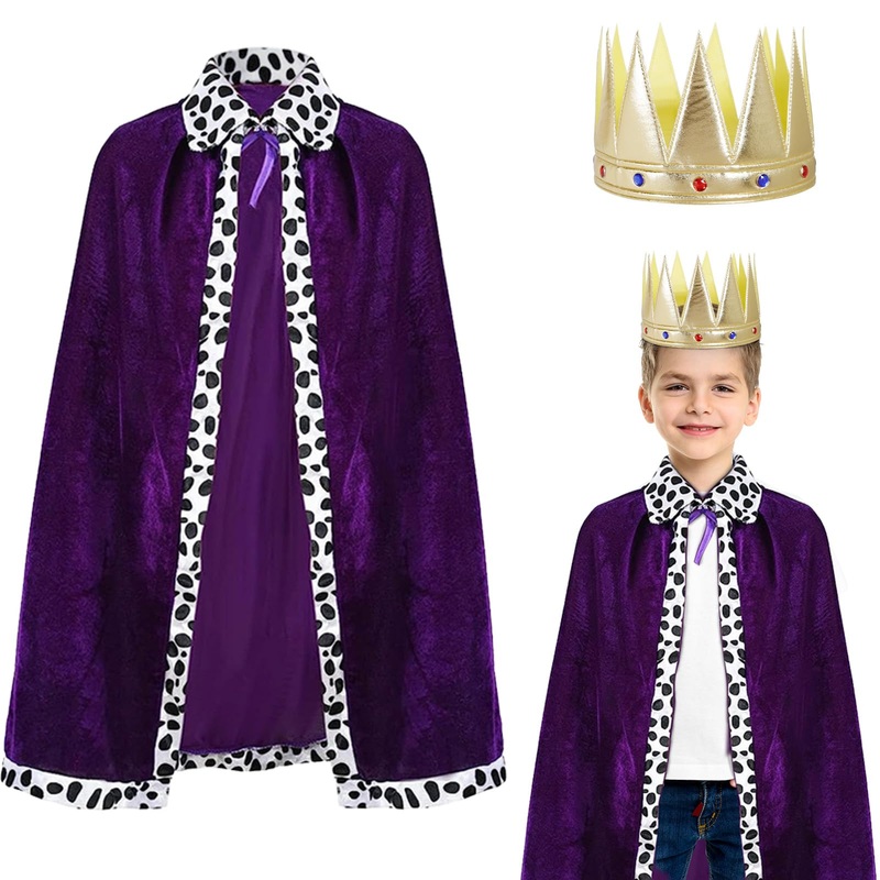 Hakotom King Costume For Kids – Robe And Crown For Boys Royal Prince Outfit Dress Up Cosplay