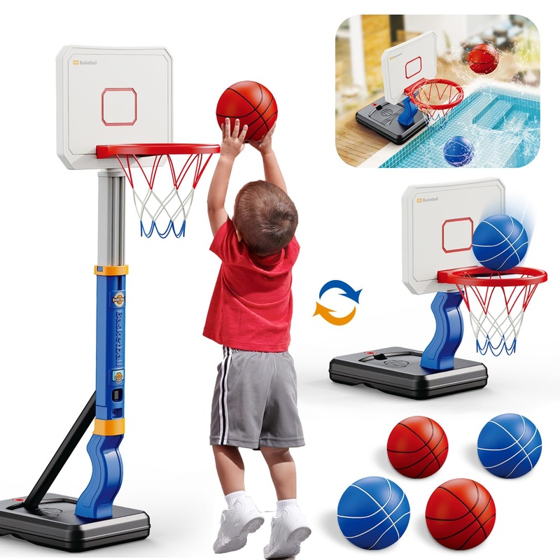 Intoypad Toddler Basketball Hoop, Adjustable Height 2.3-4.5Ft Kids Basketball Hoop With 4 Mini Basketballs Indoor Outdoor Pool