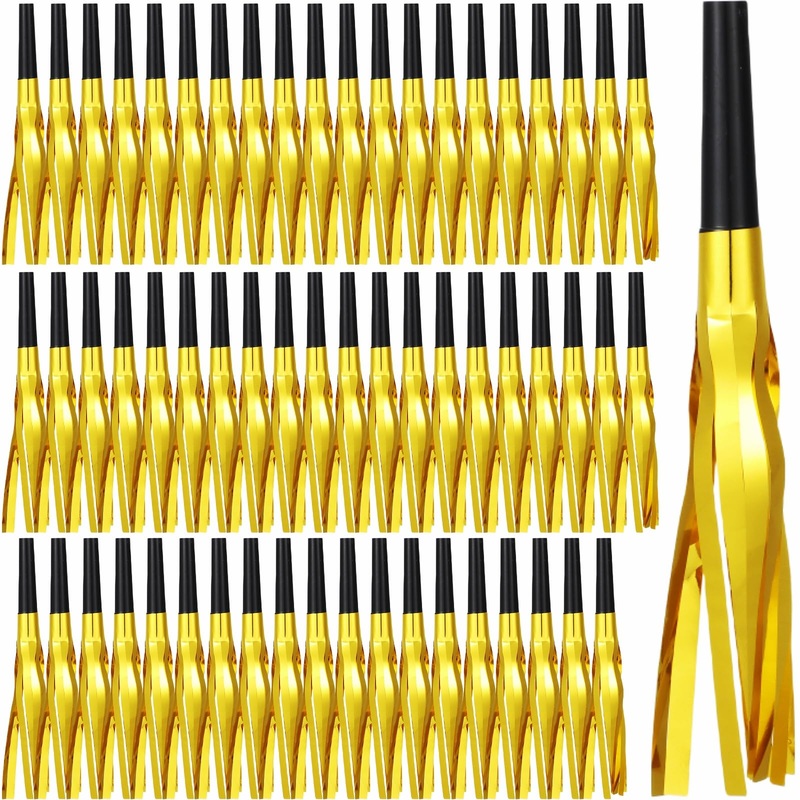 Lcpqmzgh 60 Pcs Gold Noise Makers, Metallic Fringed Noise Makers For New Year Party Favor Supplies (Gold)
