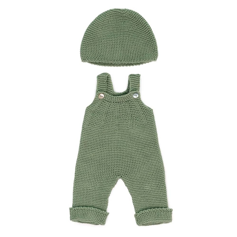 Miniland Clothes For Dolls 15” Knitted Outfit Overall & Beanie Hat – Eco, Made In Spain, Quality, Role Play, Educational