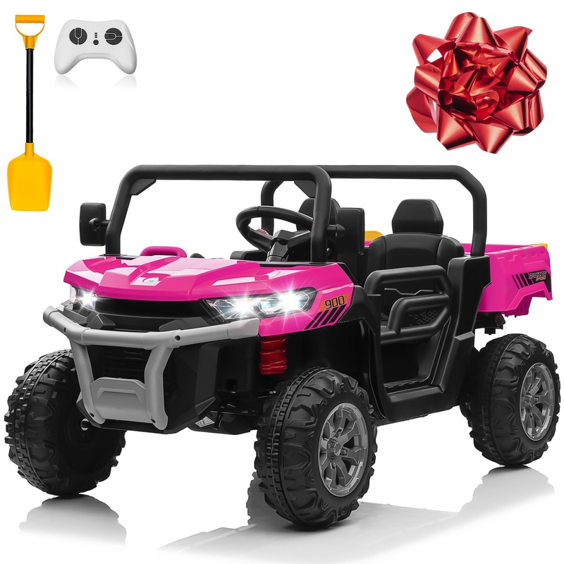 Moeyuro 24V 4Wd Ride On Truck Car W/4X200W Motor, Dump Bed, Gift Flower, 2 Seaters, Remote Control, 4 Wheeler, Led Light, Music,