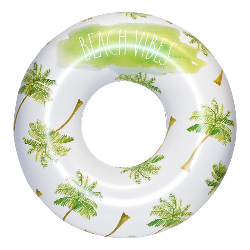 Rae Dunn X Coconut Float Beach Vibes Palm Tree Pattern Ring Float – Adult Size Large 48 Inch Inflatable Raft & Durable Water Inn