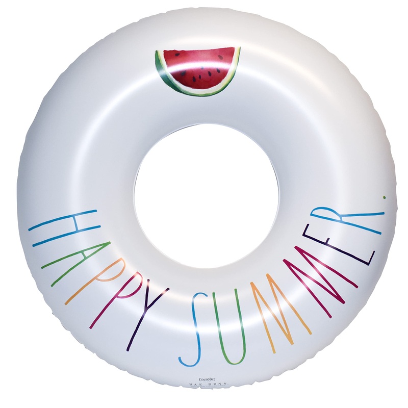 Rae Dunn X Coconut Float Colorful Happy Summer Theme Ring Float – Adult Size Large 48 Inch Inflatable Raft & Durable Water Inner