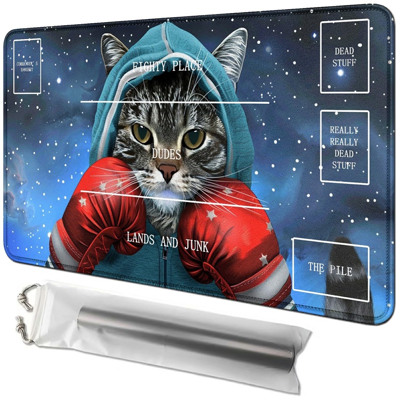Rwutytiul Cat Card Playmat 24 X 14 Inch With Tube Bag, Card Gameplay Mat With Zones Commander Deck Board Mtg Rpg Ccg Tcg Card Ga