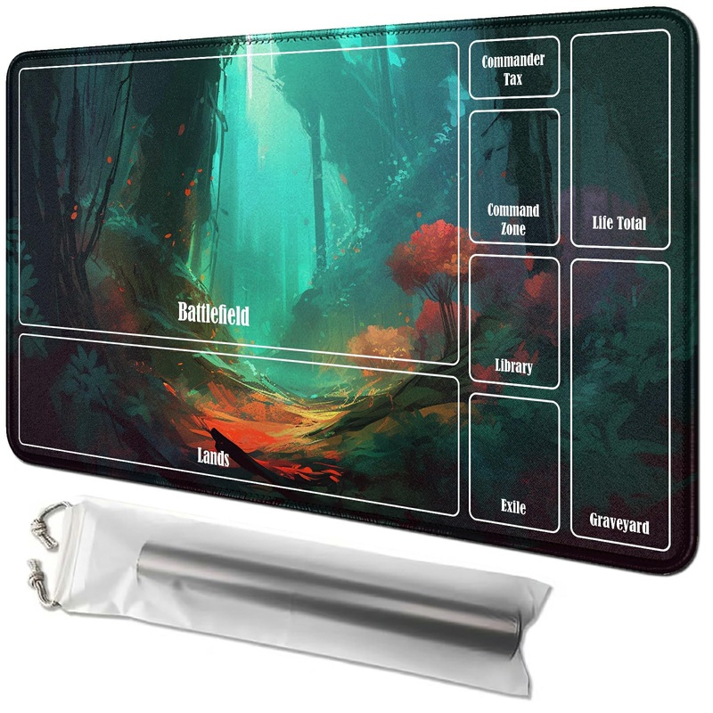 Rwutytiul Forest Card Playmat 24 X 14 Inch With Playmat Tube Bag, Card Gameplay Playmat With Zones Commander Deck Board Mtg Rpg