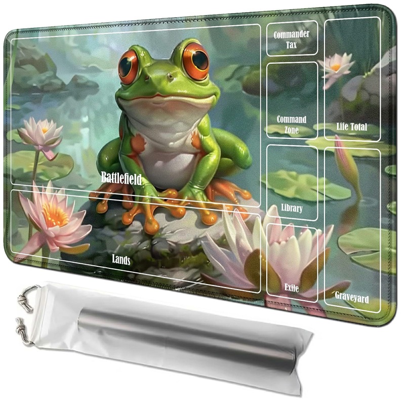 Rwutytiul Frogs Card Playmat 24 X 14 Inch With Tube Bag, Card Gameplay Playmat With Zones Commander Deck Board Mtg Rpg Ccg Tcg C