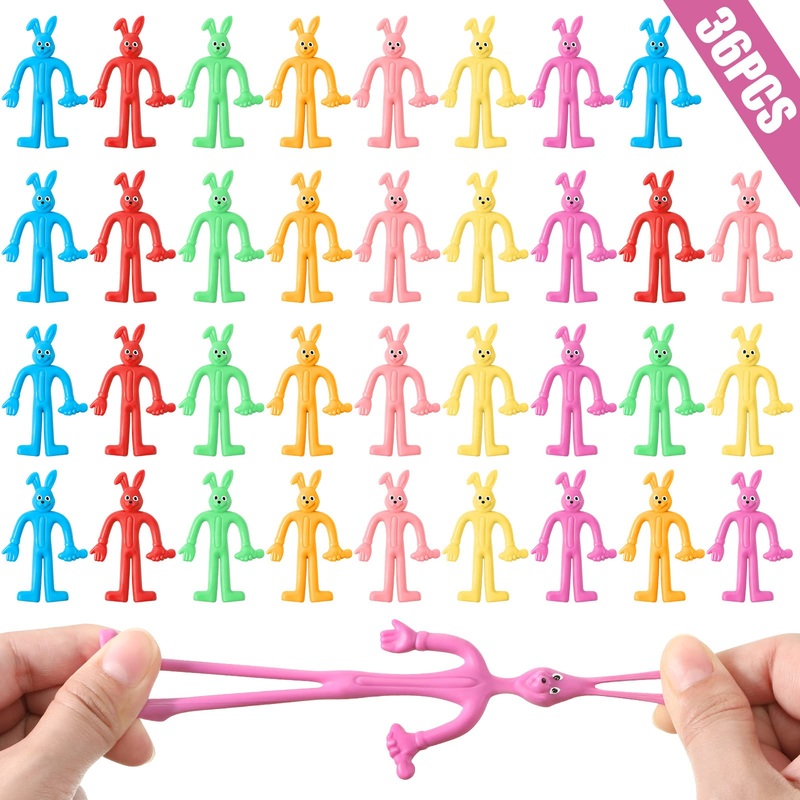 Shappy 36 Pcs Easter Gifts For Kids Bendable Bunny Rubber Sticky Rabbit Stretch Bunny Toy For Boy Girl Easter Egg Hunt Party Fav