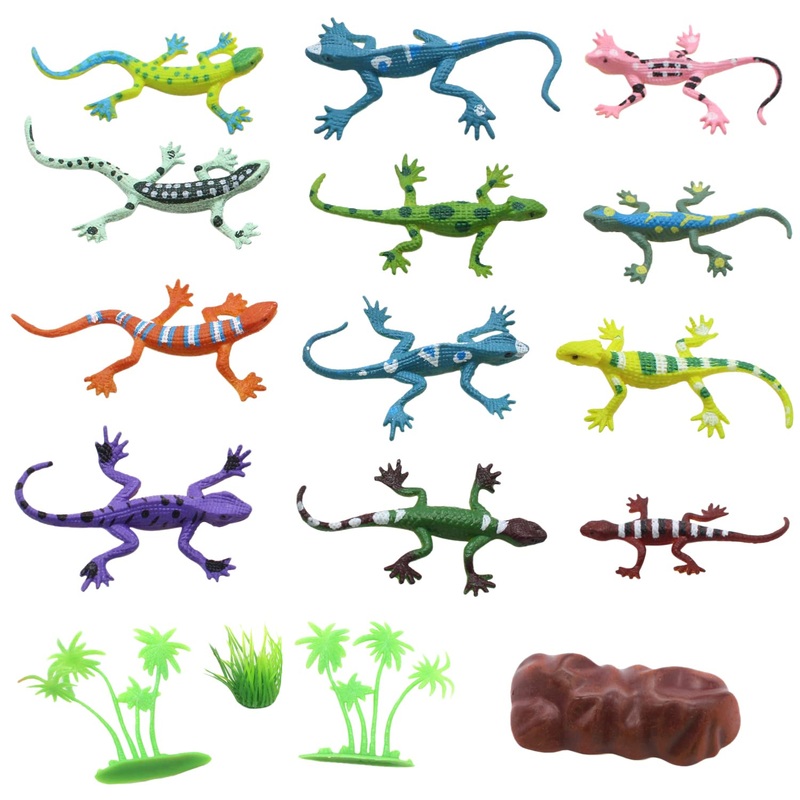 Smilersmile Animal Assorted Mini Plastic Figures Toy Set, Educational Party Cake Topper, Goody Bag Filler (12Pcs Small Lizard)