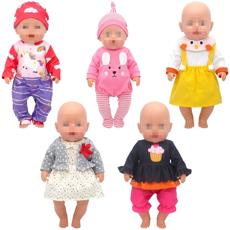 Sotogo 5 Sets Baby Doll Clothes Outfits Jumpsuits With Hats For 14 To 17 Inch New Born Baby Dolls, American 18 Inch Dolls Clothe