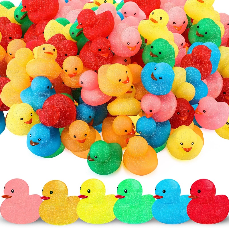 Syhood 120 Pcs Glitter Rubber Ducks 2” Colorful Rubber Duckies Fidget Toy Small Assorted Ducky For Bath Birthday Gifts Stress R