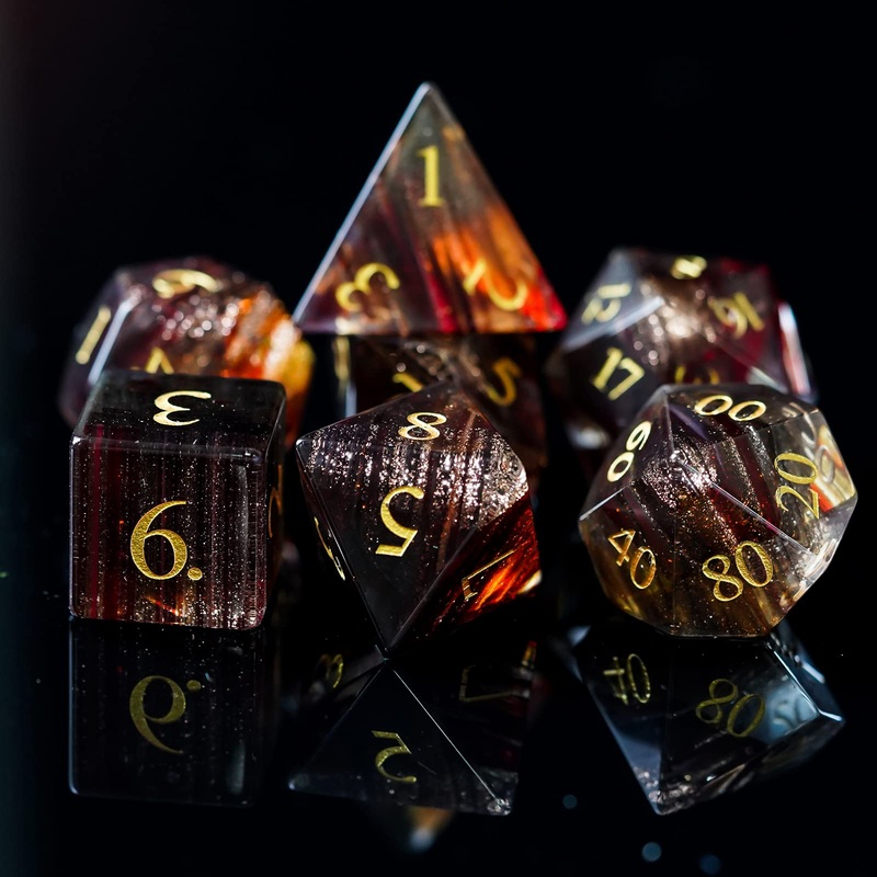 Udixi Red Hair Glass Dnd Dice Set 7Pcs Glass Dice Set With Gift Box For Dungeons And Dragon D&D Tabletop Game