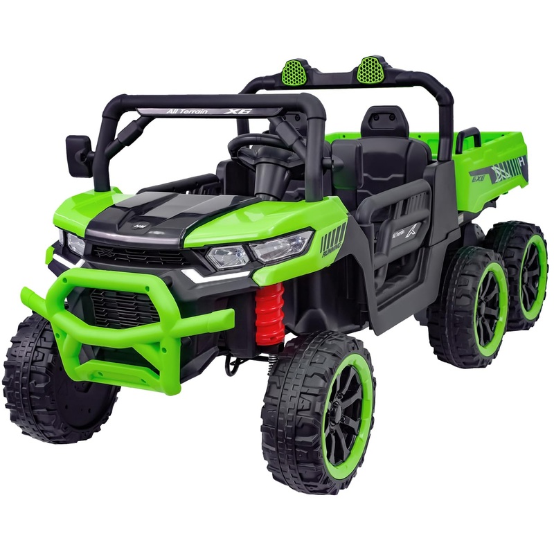 24V 2 Seater Ride On Dump Truck 6 Wheels With Electric Dump Bed, Electric Utv With Remote Control, Shovel, Pull Bow, Music Playe