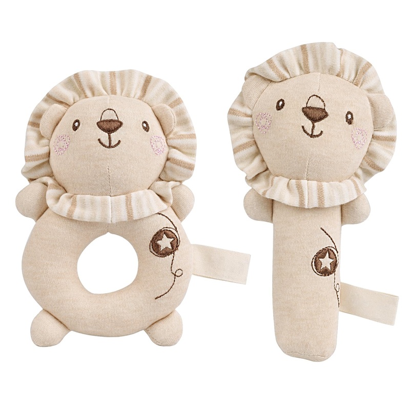Acckuo Baby Rattle (2-Pack) – Organic Cotton Sensory Play, Gentle Sound Toy For Newborns, (Lion Design)