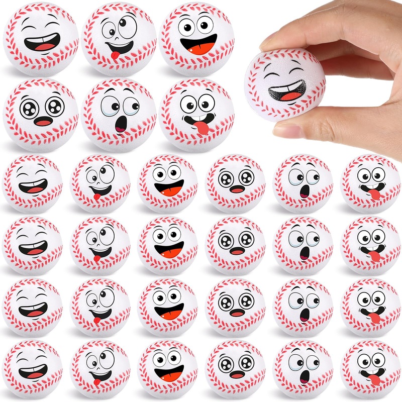 Arrowbash 24 Pcs Mini Face Baseball Stress Balls For Boys Girls Fidget Toys Bulk Foam Balls For Stress And Anxiety Relief Balls