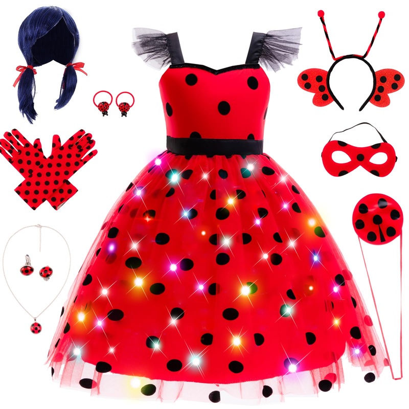Ciyti Girls Light Up Ladybug Costume, Light Up Princess Costume Dress Kid Toddler Princess Dress Halloween Christmas Dress Up Ch