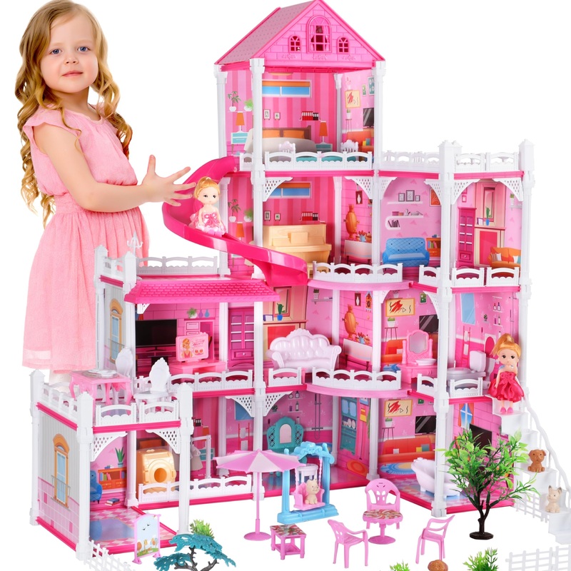 Doll House For Girls,10 Rooms Dollhouse With Dolls Figure, Puppies,Furnitures, Accessories, Kids Playhouse For For 3 4 5 6 7 8 9