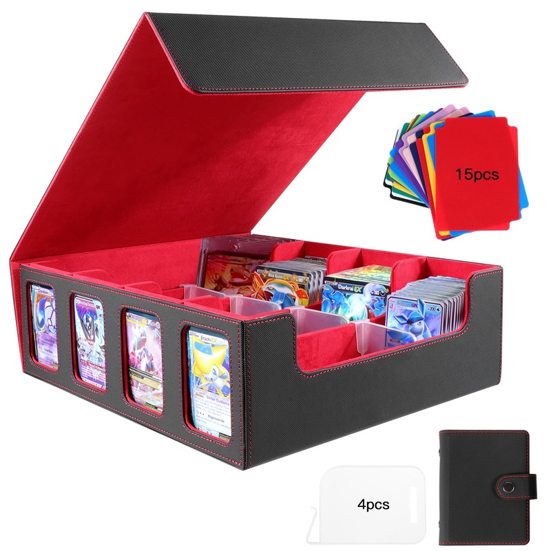 Frapkom Card Deck Case For Trading Cards 3000+, Deck Box With Viewing Windows, 15 Colorful Dividers And 4 Card Supporters (Black