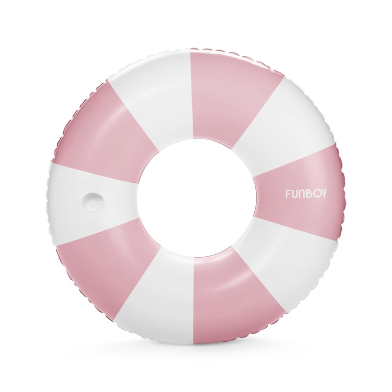 Funboy Giant Vintage Pink Stripe Inflatable Tube Pool Float With Cup Holder 48” Large Pool Float For Adults Inner Tube Swimming