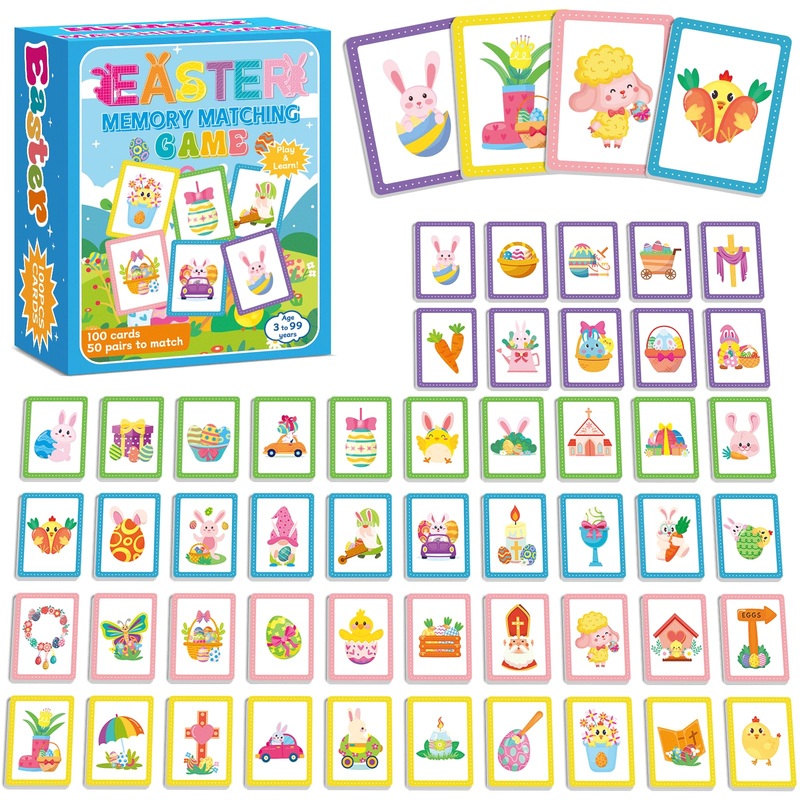 Gisgfim 50 Pairs Memory Matching Game Easter Concentration Memory Games Card For Kids Learning Educational A Fun & Fast Easter E