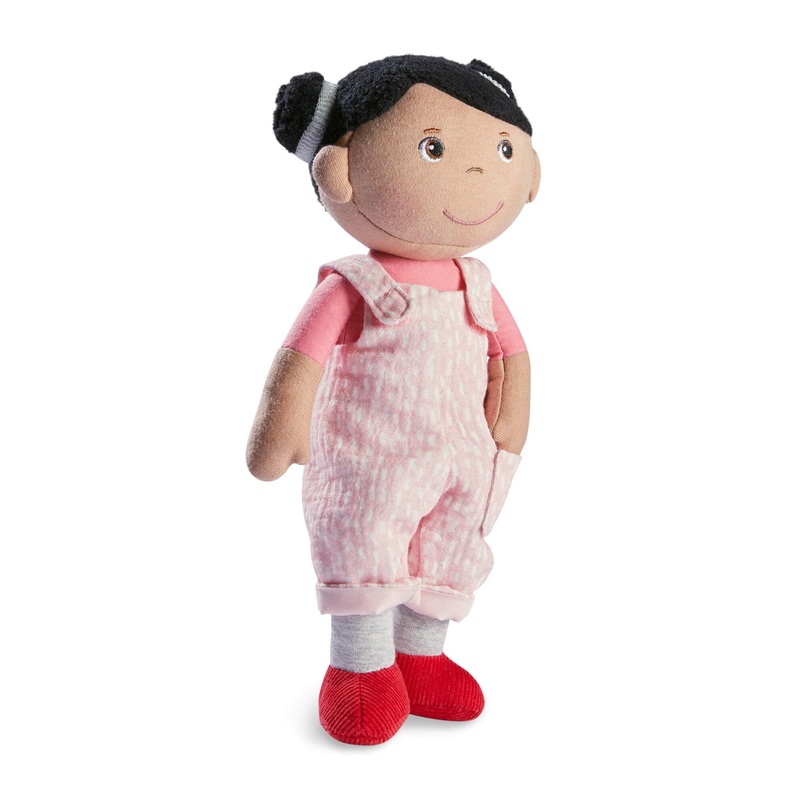 Haba Snug Up Doll Rumbi – 10” Soft Doll With Black Hair And Pink Overalls – Machine Washable For 18 Months And Up
